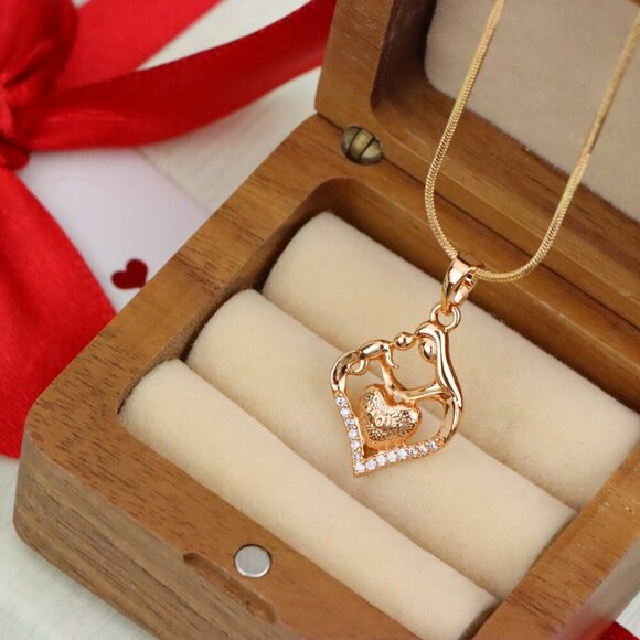 "Rose Gold Mom and Child Heart Pendant with Crystals Gift for Mom, XPPT1486 - Picture 6 of 12